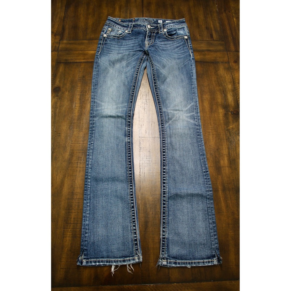 Miss Me Signature Slim Bootcut Jeans Embroidered Rhinestone JP7614SB Size 26